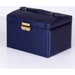 PU Leather Three-Layer Jewelry Box Necklace Storage Display Packaging Box With Handle( Dark Blue)