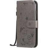 For iPhone 7 / 8 / SE 2020 Cat Bee Embossing Pattern Shockproof Horizontal Flip Leather Case with Holder & Card Slots & Wallet(Grey)