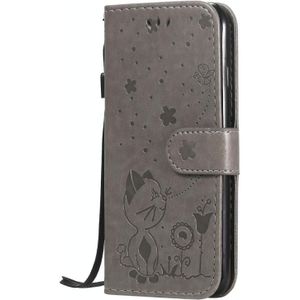 For iPhone 7 / 8 / SE 2020 Cat Bee Embossing Pattern Shockproof Horizontal Flip Leather Case with Holder & Card Slots & Wallet(Grey)