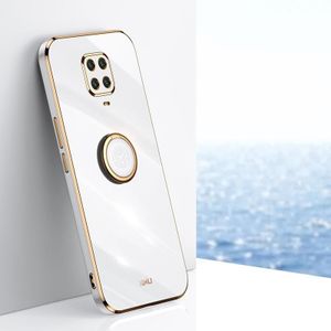 For Xiaomi Redmi Note 9S XINLI Straight 6D Plating Gold Edge TPU Shockproof Case with Ring Holder(White)