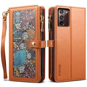 Voor Samsung Galaxy Note20 ESEBLE Star Series Lanyard Rits Portemonnee RFID Leather Case(Bruin)
