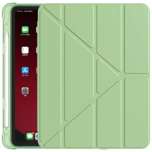 Multi-folding Surface PU Lederen Matte Anti-drop Beschermende TPU Case met Pen Slot voor iPad Air 2020 10.9 (Lichtgroen)