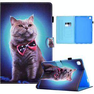 Voor Samsung Galaxy Tab A7 10.4 2020 T500 Naaien Pen Slot Lederen Tablet Case (vlinderdas Cat)