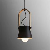 Wood Grain Creative Simple Personality Restaurant Chandelier Single Head Study Bedroom Macaron Bar Small Lamp without Light Source  Size:S(Black)