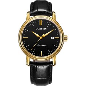 Ochstin 2024 Automatische mechanische horloge mannen waterdichte kalender lederen zakelijke mechanische mannen horloge (Golden Black)