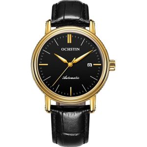 Ochstin 2024 Automatic Mechanical Watch Men Waterproof Calendar Leather Business Mechanical Men Watch(Golden Black)