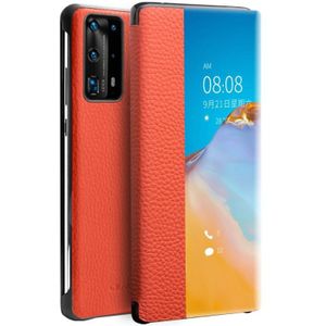Voor Huawei P40 QIALINO Litchi Textuur Zijruit View Lederen Telefoon Case (Oranje)