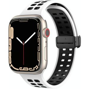 Magnetische vouwsluiting vierkante gaten siliconen horlogeband voor Apple Watch Series 8 & 7 41 mm / SE 2 & 6 & SE & 5 & 4 40 mm / 3 & 2 & 1 38 mm (wit zwart)