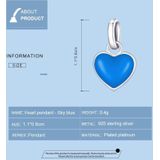 S925 Sterling Silver Heart Pendant DIY Bracelet Necklace Accessories(Blue)