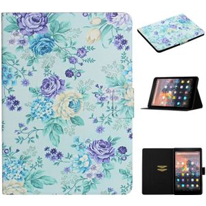 For Amazon Kindle Fire HD 8 (2020) Flower Pattern Horizontal Flip Leather Case with Card Slots & Holder(Purple Flower)
