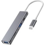 5 in 1 8 Pin to SD / TF Card Slot + 3 USB Ports Multifunctional Docking Station HUB(Grey)