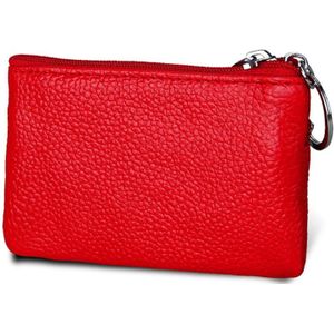 Cowhide Leather Zipper Solid Color Horizontal Card Holder Wallet RFID Blocking Coin Purse Card Bag Protect Case  Size: 11.4*7.4cm(Red)