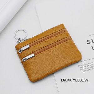 Genuine Leather Women Small Wallet Change Purses Zipper Card Holder Wallets(Dark yellow)