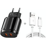 Dual USB Portable Travel Charger + 1 Meter USB to Micro USB Data Cable  EU Plug(Black)