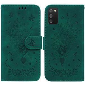 For Samsung Galaxy A03s EU Version Butterfly Rose Embossed Leather Phone Case(Green)