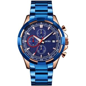 SKMEI 9192 Men Calendar Timing Stainless Steel Belt Luminous Quartz Watch(Blue)