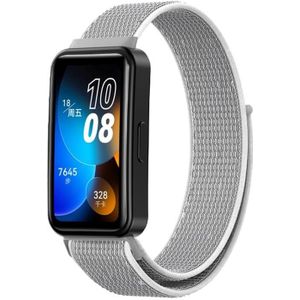Voor Huawei Band 8 16 mm geweven nylon lus horlogeband (grijs wit)