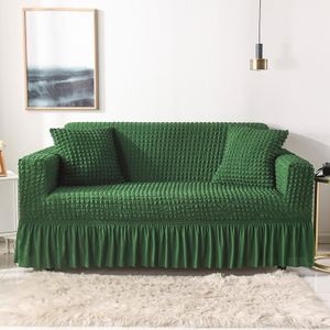 Living Room Stretch Full Coverage Skirt Style Sofa Cover  Size: Double M 145-185cm(One-color Luxury Green)