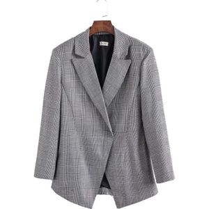 Women Slim Wild Dark Buckle Plaid Fashion Suit