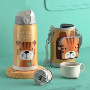 Smart Cartoon Animal Children Straw Cup Student Insulated Water Cup With Cup Cover  Style:316(Little Tiger)