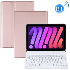 A06 Afneembare lambextuur ultradunne TPU Bluetooth-toetsenbord lederen tas met standaard voor ipad mini 6 (rose goud)