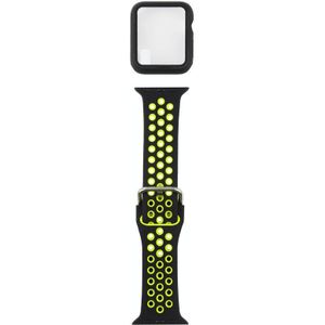 Silicone Replacement Strap Watchband + Protective Case with Screen Protector Set For Apple Watch Series 6 & SE & 5 & 4 44mm(Black Yellow)