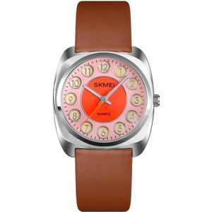 SKMEI Q029 Ladies Phone Number Pattern Dial Leather Strap Quartz Watch(Orange)
