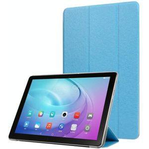 For Samsung Galaxy Tab A7 10.4 T500 TPU Silk Texture Three-fold Horizontal Flip Leather Case with Holder(Light Blue)