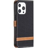 Color Matching Denim Texture Horizontal Flip Leather Case with Holder & Card Slots & Wallet & Lanyard For iPhone 13 mini(Black)