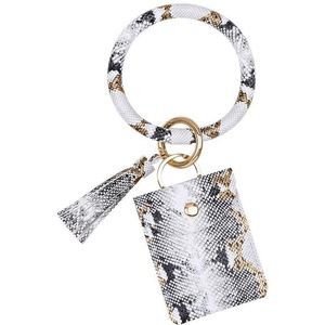 Wrist Keychain Coin Purse PU Leather Snake Print Bracelet Card Case(White )