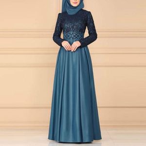 Kant Stiksels retro grote swing jurk etnische stijl met lange mouwen slanke jurk  maat: S (blauw)