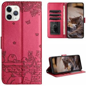 Voor iPhone 11 Pro Max Cat reliëfpatroon lederen telefoonhoes met lanyard