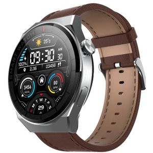 GW69 Plus Smart Watch  ondersteuning voor BT-oproep / hartslag / bloeddruk / bloedzuurstof (zilver + lederen band bruin)