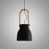 Wood Grain Creative Simple Personality Restaurant Chandelier Single Head Study Bedroom Macaron Bar Small Lamp without Light Source  Size:M(Black)
