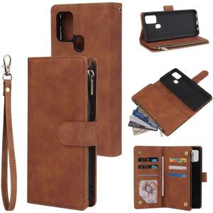 For Samsung Galaxy A21s Multifunctional Retro Frosted Horizontal Flip Leather Case with Card Slot & Holder & Zipper Wallet & Photo Frame & Lanyard(Brown)