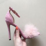 Plush Peep-Toe High Heels  Size:40(Pink)