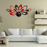 Flower Art Modern Design DIY Removable 3D Crystal Mirror Wall Clock Wall Sticker Living Room Bedroom Decor(Red+Black)