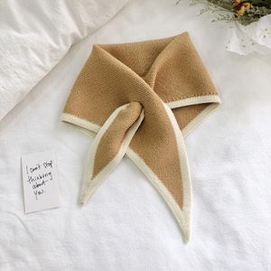 Autumn & Winter Knitted Woolen Scarf Women Two-colors Mini Triangle Scarf Warm Scarf  Length (CM): 80-100cm(Shallow Khaki)