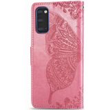 For Galaxy S20 Butterfly Love Flower Embossed Horizontal Flip Leather Case with Bracket / Card Slot / Wallet / Lanyard(Pink)