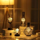 Retro Classic Iron Art LED Table Lamp Reading Lamp Night Light Bedroom Lamp Desk Lighting Home Decoration  Lampshade Style:Red Wine Glass
