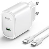 Yesido YC57C PD 20W USB-C / Type-C poort snellader met Type-C naar Type-C kabel  EU-stekker