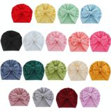 3 PCS Baby Solid Color Cotton Hedging Cap Bowknot Turban Hat(Shrimp Pink)