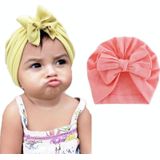 3 PCS Baby Solid Color Cotton Hedging Cap Bowknot Turban Hat(Shrimp Pink)