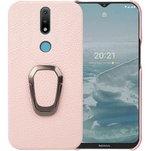 Voor Nokia 2.4 ringhouder Litchi textuur lederen telefoonhoes