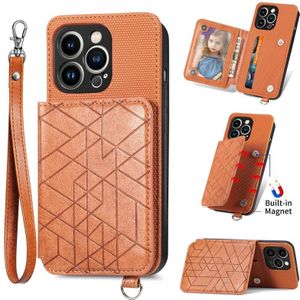 Geometric Wallet Phone Case with Lanyard For iPhone 11 Pro(Brown)