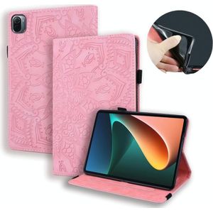 Voor Xiaomi Pad 5 Pro 12 4 inch Kalf Textuur Reliëf Flip Lederen Tablet Case(Roze)