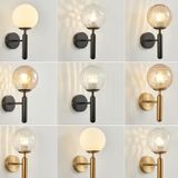 6102 Round Glass LED Wall Light Hotel Bedroom Bedside Living Room  Power source: 12W White Light(Black Striped Amber Lampshade)