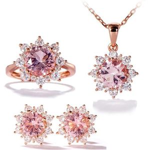 3 PCS/Set Snow Shape Gemstone Jewelry Set For Women  Ring Size:6(Pink)
