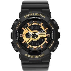 SANDA Outdoor Leisure Waterproof Multifunctional Luminous Electronic Watch(Black Gold Woman)