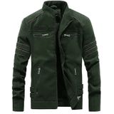 Men Casual Leather Jacket Coat (Color:Army Green Size:XXL)